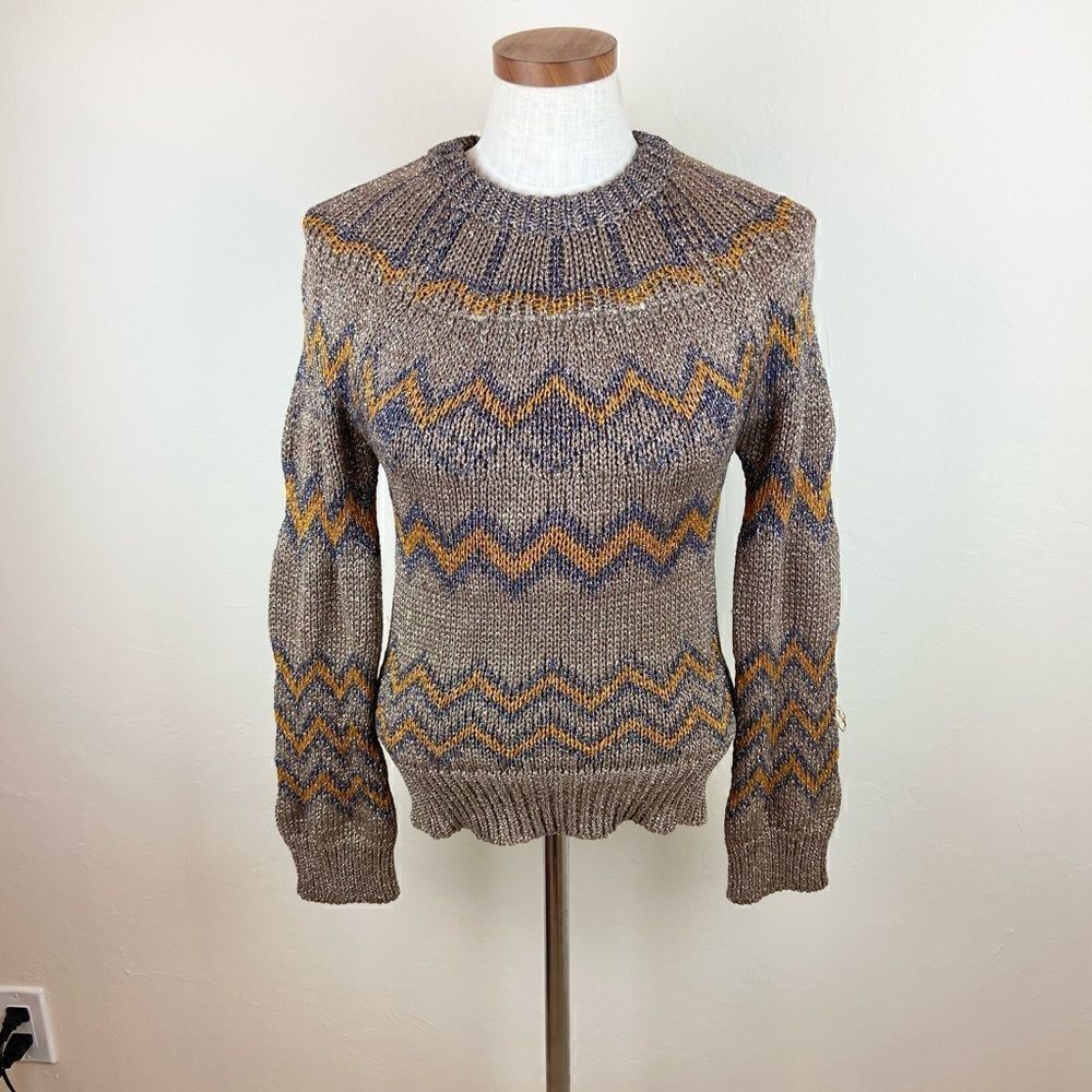(nude) Gold Metallic Round-Neck Knit Sweater